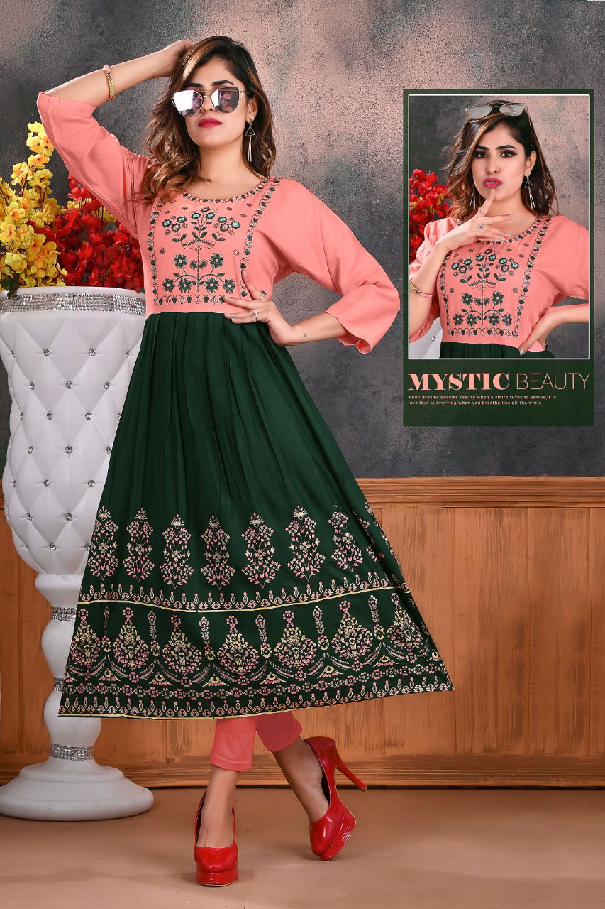 Trendy Trisha 1 Latest Designer Ethnic Wear Rayon Embroidery Anarkali Kurti Collection