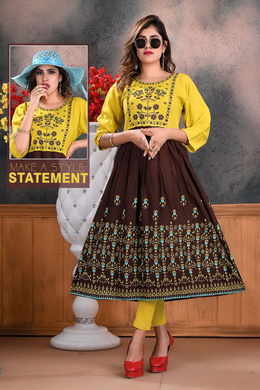 Trendy Trisha 1 Latest Designer Ethnic Wear Rayon Embroidery Anarkali Kurti Collection