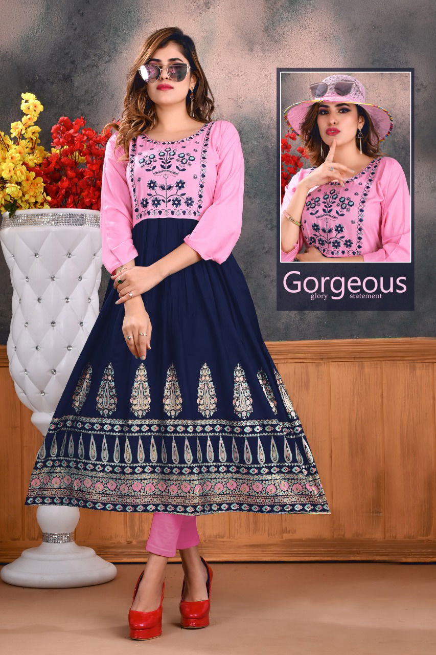 Trendy Trisha 1 Latest Designer Ethnic Wear Rayon Embroidery Anarkali Kurti Collection