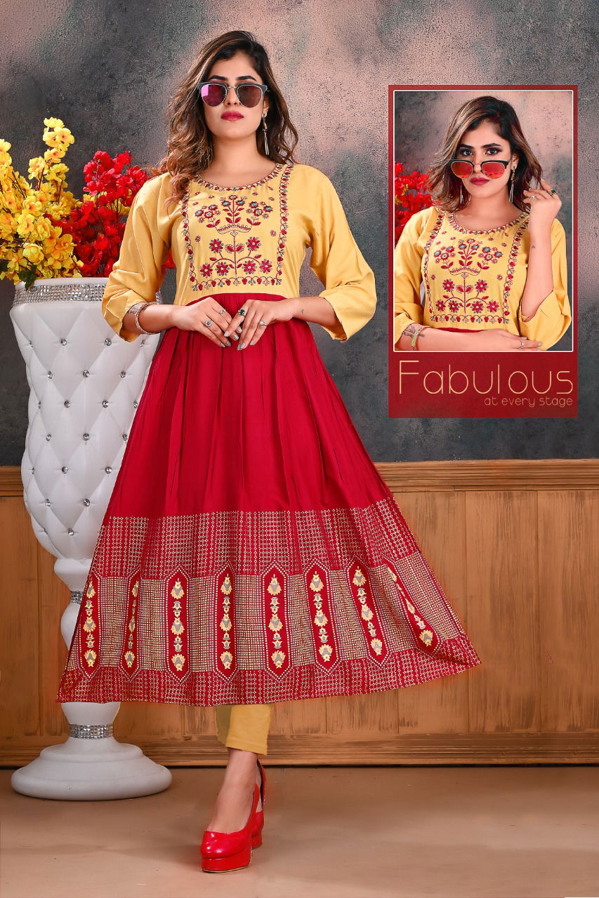 Trendy Trisha 1 Latest Designer Ethnic Wear Rayon Embroidery Anarkali Kurti Collection