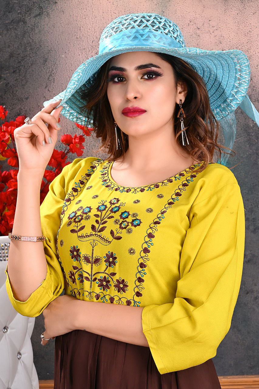 Trendy Trisha 1 Latest Designer Ethnic Wear Rayon Embroidery Anarkali Kurti Collection