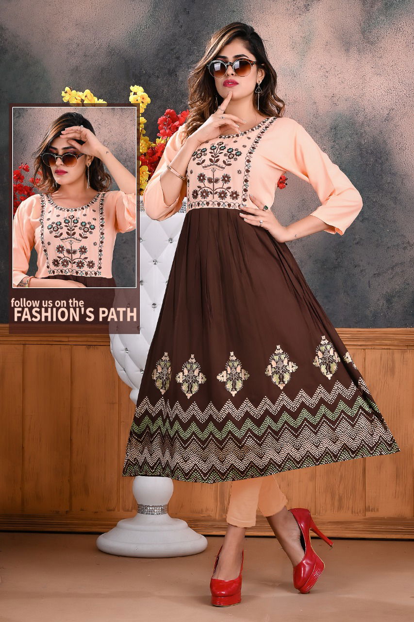 Trendy Trisha 1 Latest Designer Ethnic Wear Rayon Embroidery Anarkali Kurti Collection