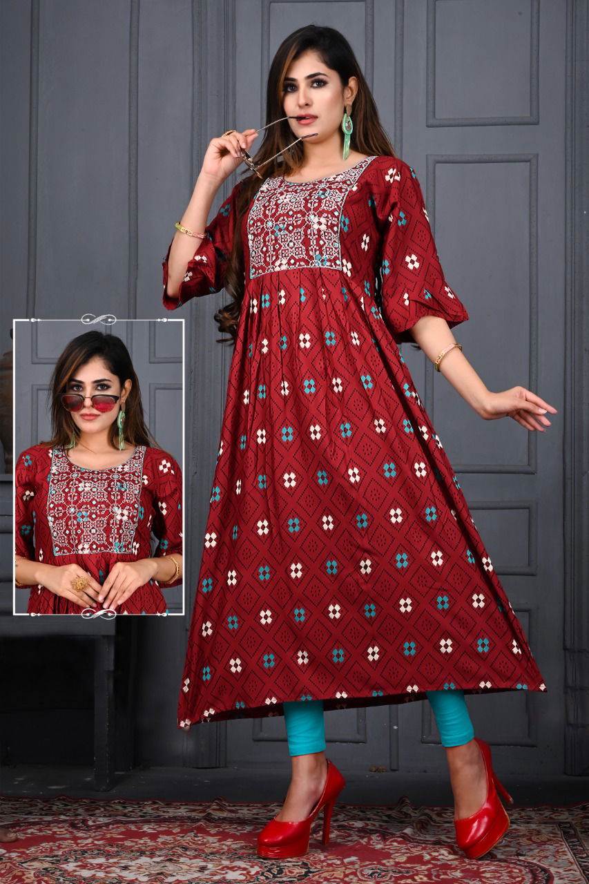 Satrangi 1 Fancy Festive Wear Rayon Printed Anarkali Kurti Collection
