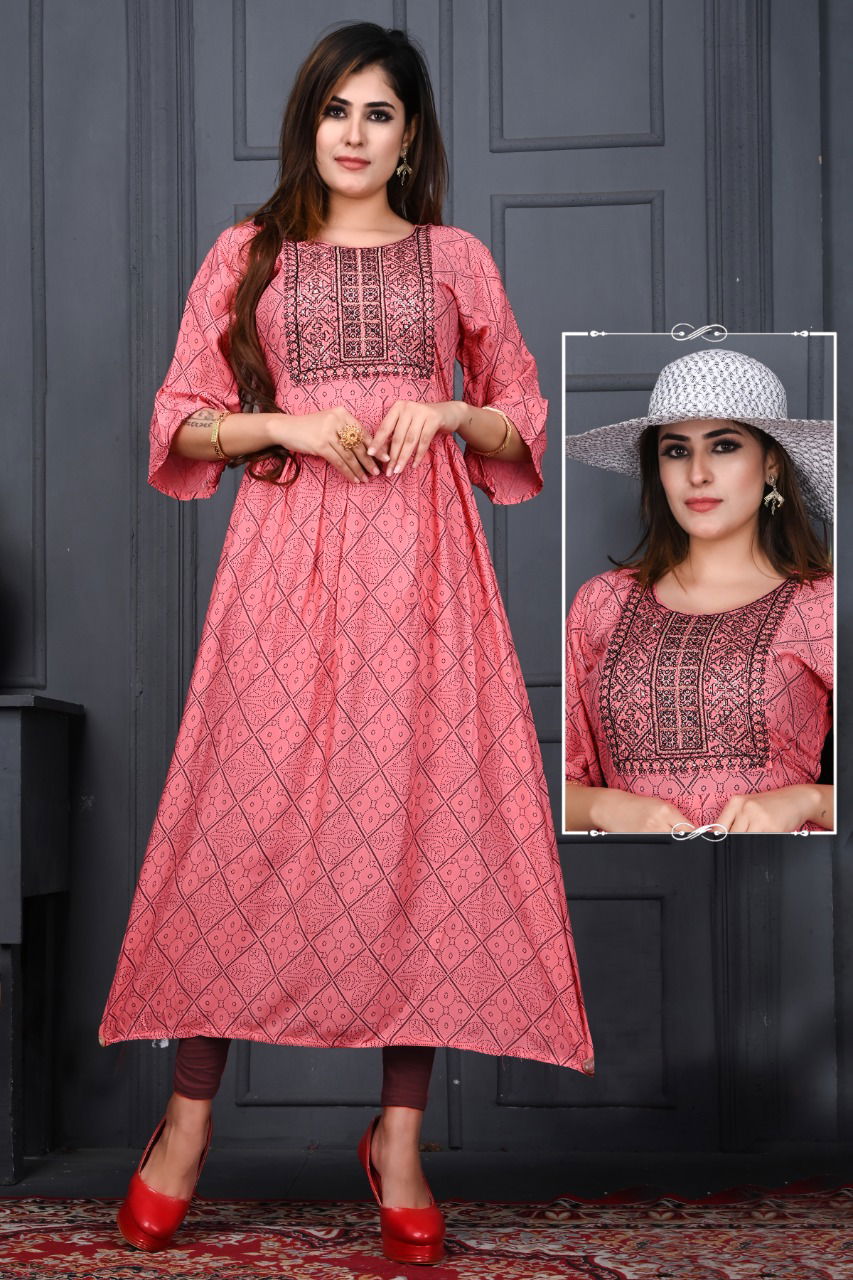 Satrangi 1 Fancy Festive Wear Rayon Printed Anarkali Kurti Collection