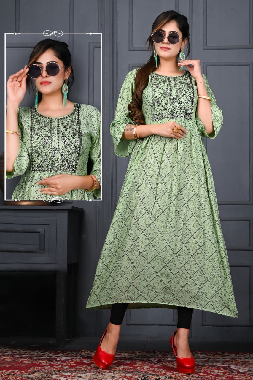 Satrangi 1 Fancy Festive Wear Rayon Printed Anarkali Kurti Collection
