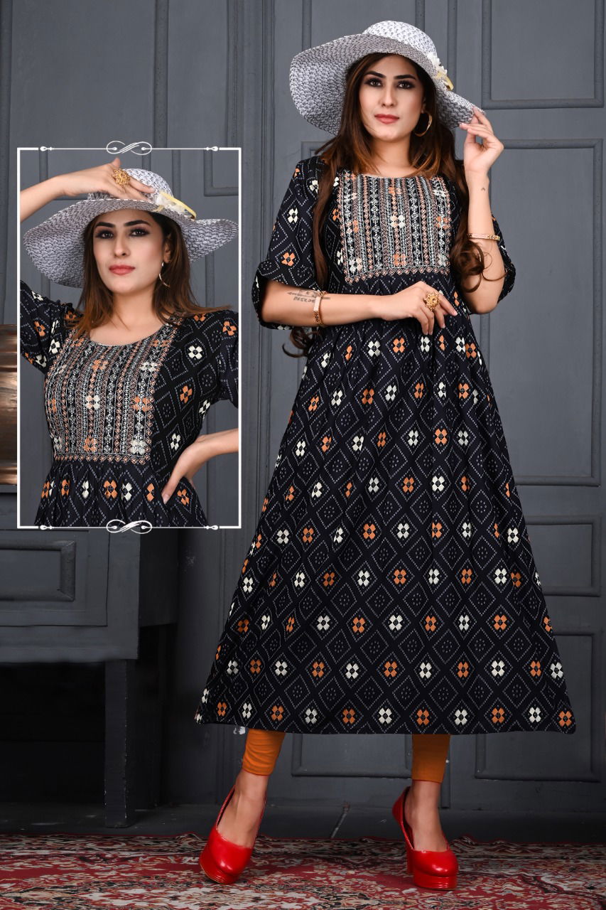 Satrangi 1 Fancy Festive Wear Rayon Printed Anarkali Kurti Collection