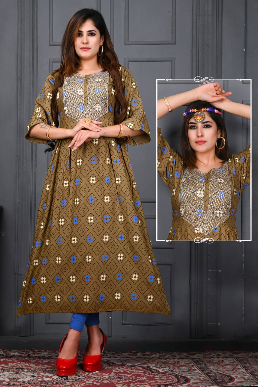 Satrangi 1 Fancy Festive Wear Rayon Printed Anarkali Kurti Collection