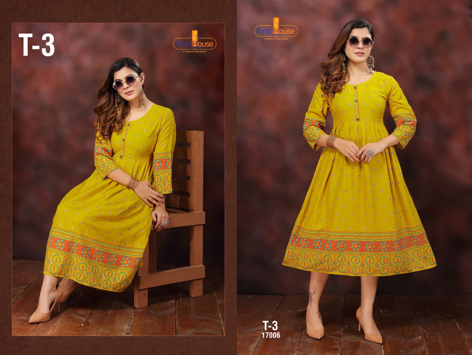 Tunic House T-3 Fancy Designer Ethnic Wear Rayon Printed Anarkali Kurti Collection