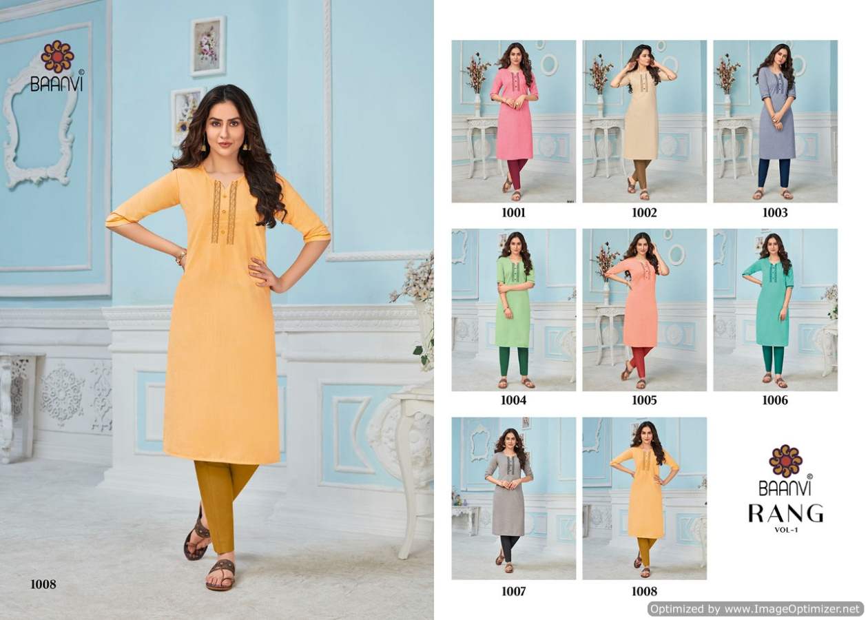 Baanvi Rang 1 Classic Ethnic Wear Slub Cotton Fancy Designer Kurti Collection