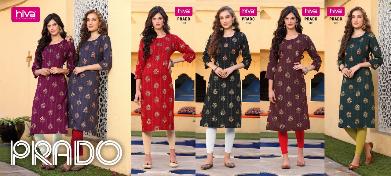 Hiva Prado Fancy Ethnic Wear Rayon Printed Designer Kurti Collection