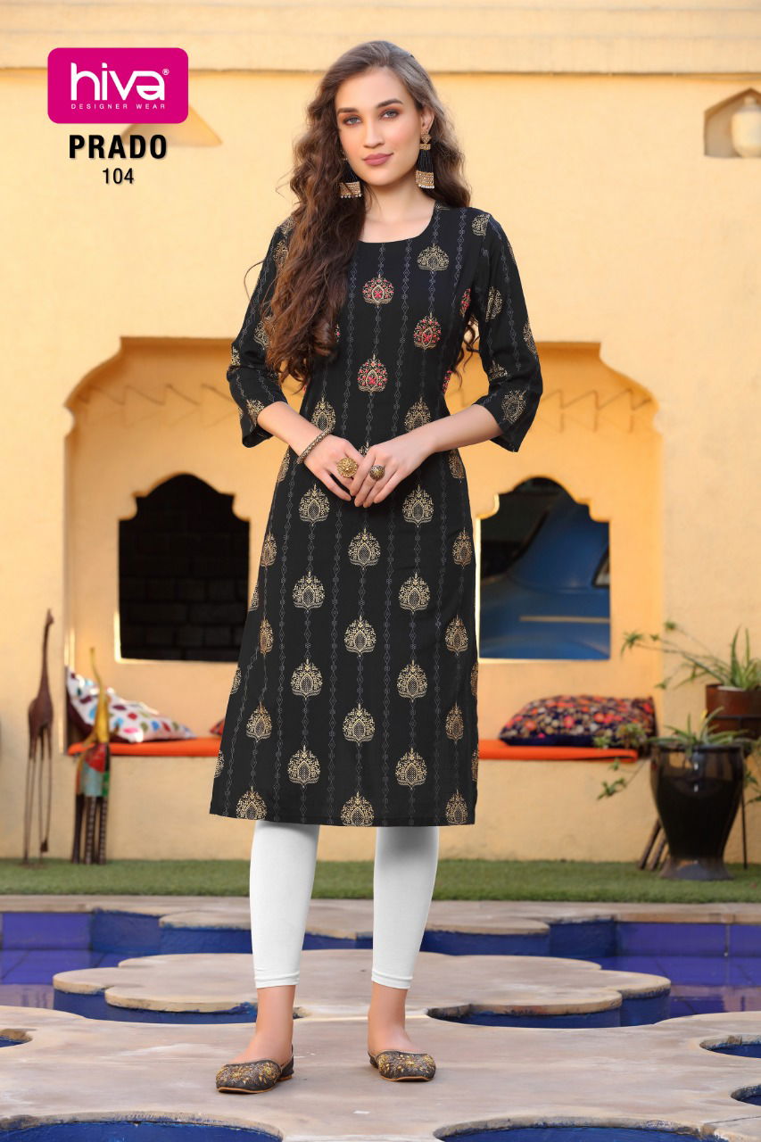 Hiva Prado Fancy Ethnic Wear Rayon Printed Designer Kurti Collection
