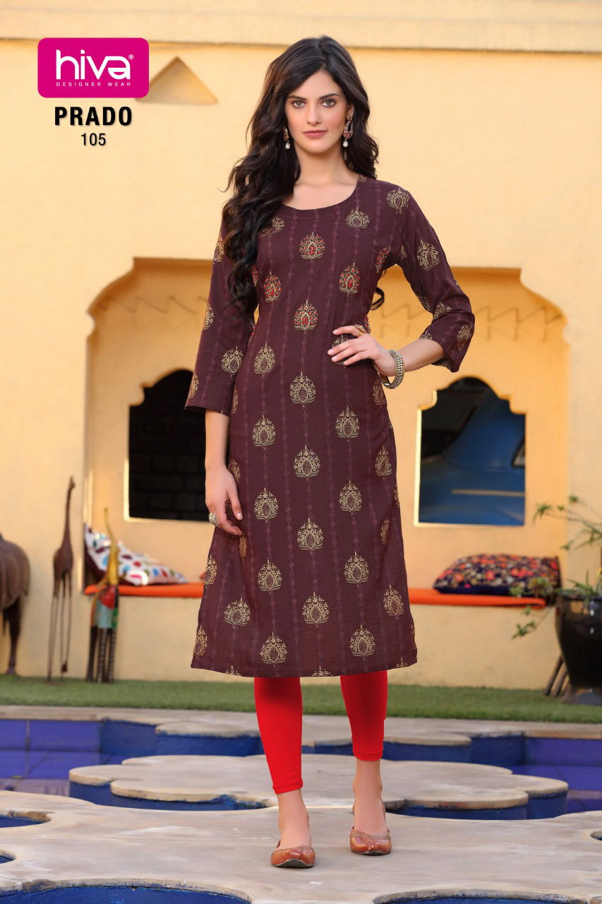 Hiva Prado Fancy Ethnic Wear Rayon Printed Designer Kurti Collection