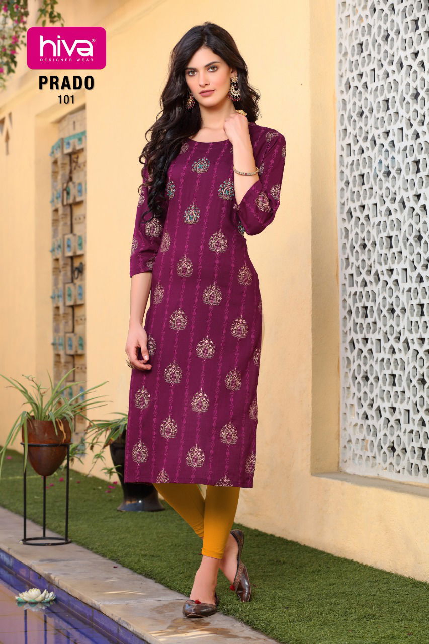 Hiva Prado Fancy Ethnic Wear Rayon Printed Designer Kurti Collection