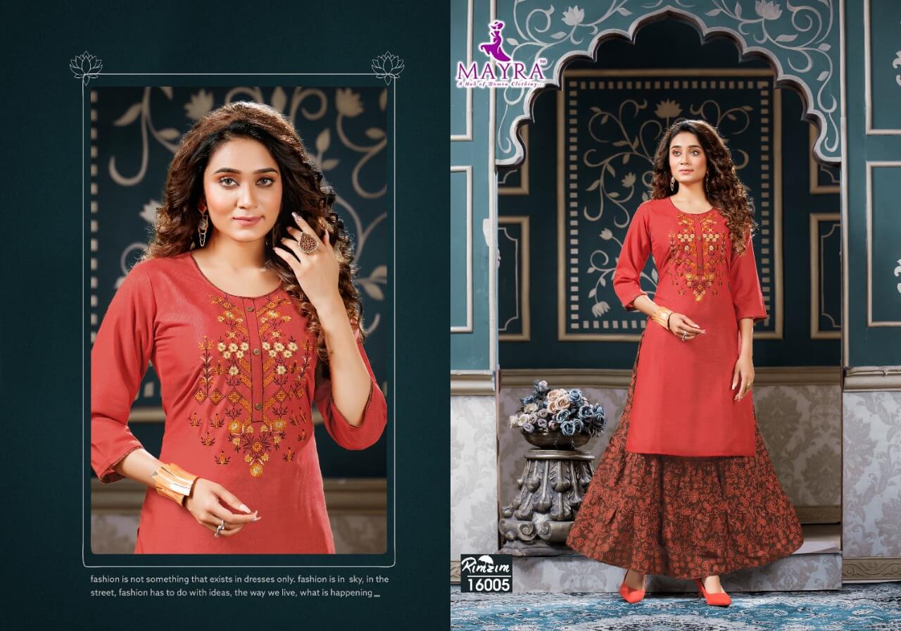 Mayra Rim Zim Heavy Festive Wear Rayon Printed Kurti With Skirt Collection