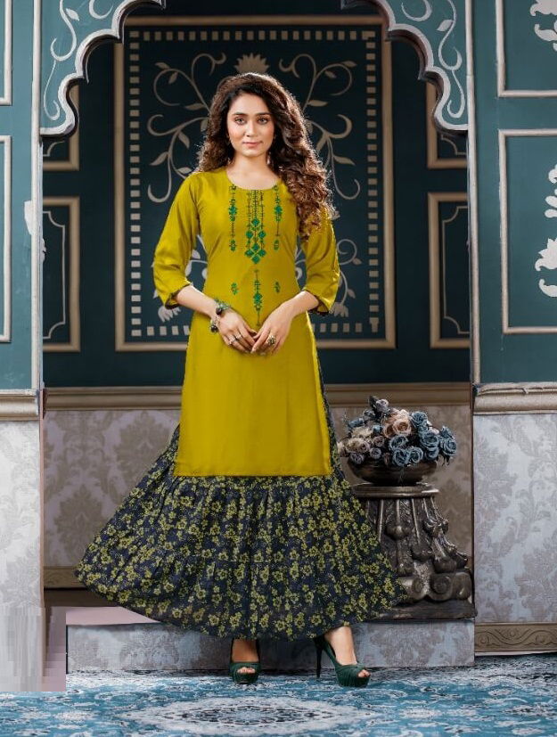 Mayra Rim Zim Heavy Festive Wear Rayon Printed Kurti With Skirt Collection