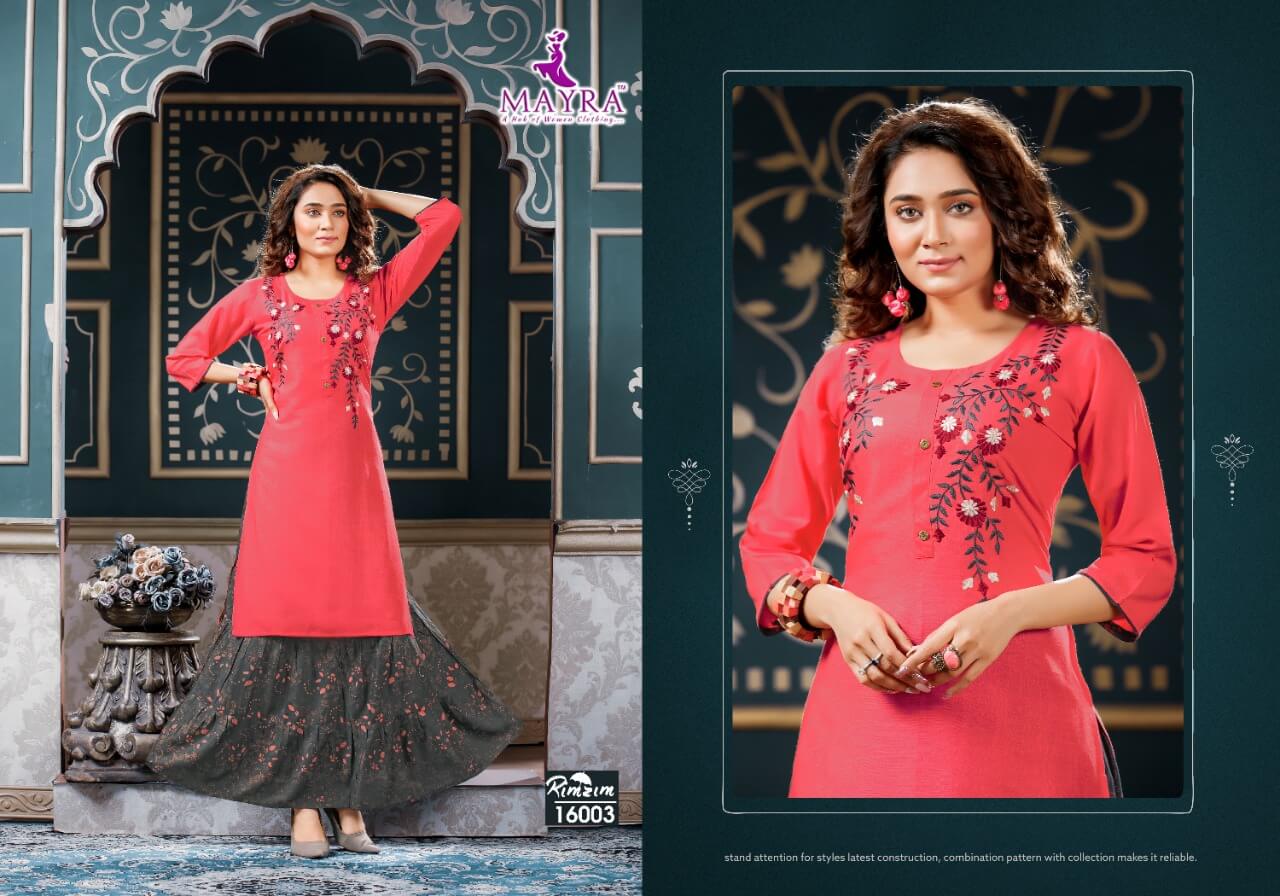 Mayra Rim Zim Heavy Festive Wear Rayon Printed Kurti With Skirt Collection