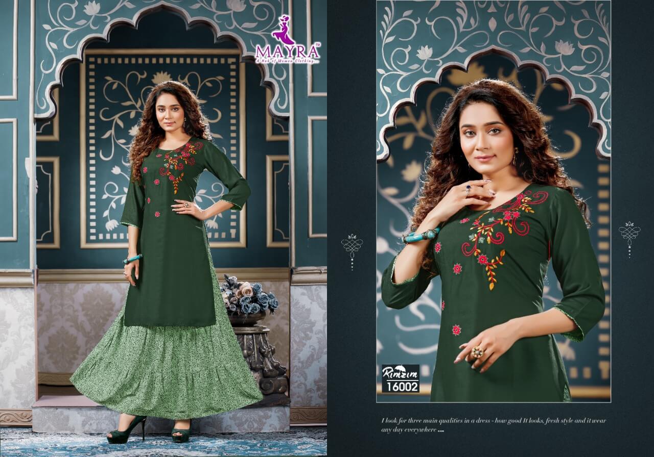 Mayra Rim Zim Heavy Festive Wear Rayon Printed Kurti With Skirt Collection