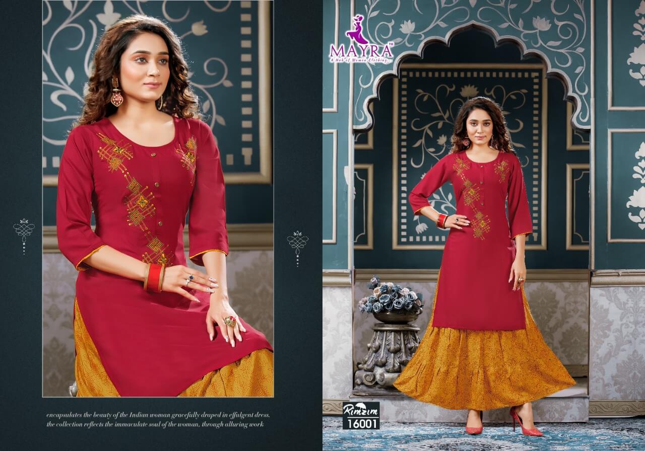 Mayra Rim Zim Heavy Festive Wear Rayon Printed Kurti With Skirt Collection
