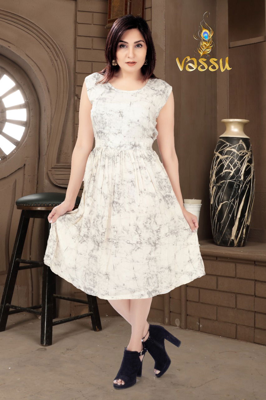 Vassu Frock Casual Fancy Wear Rayon Cotton Designer Kurti Collection