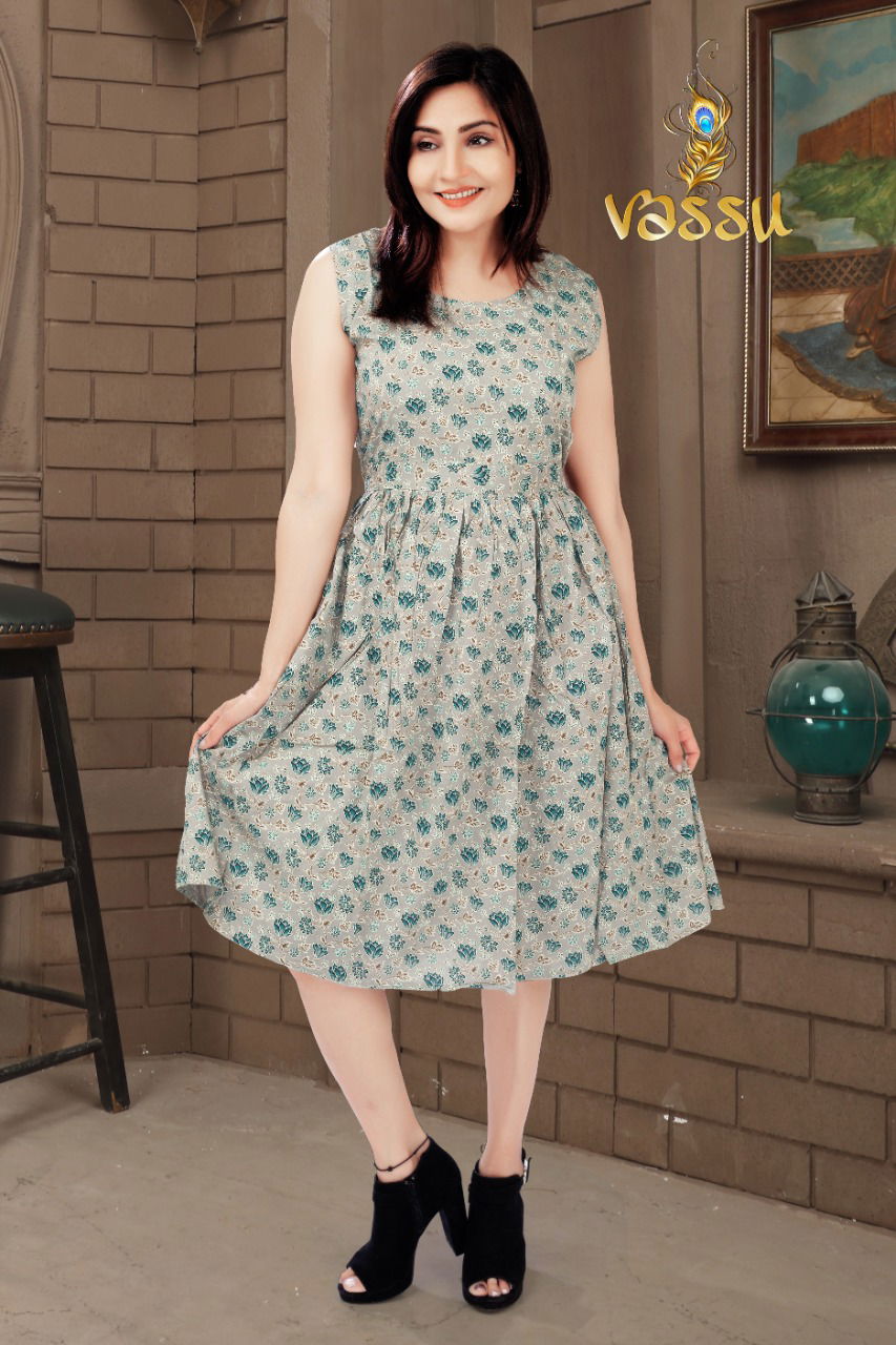 Vassu Frock Casual Fancy Wear Rayon Cotton Designer Kurti Collection