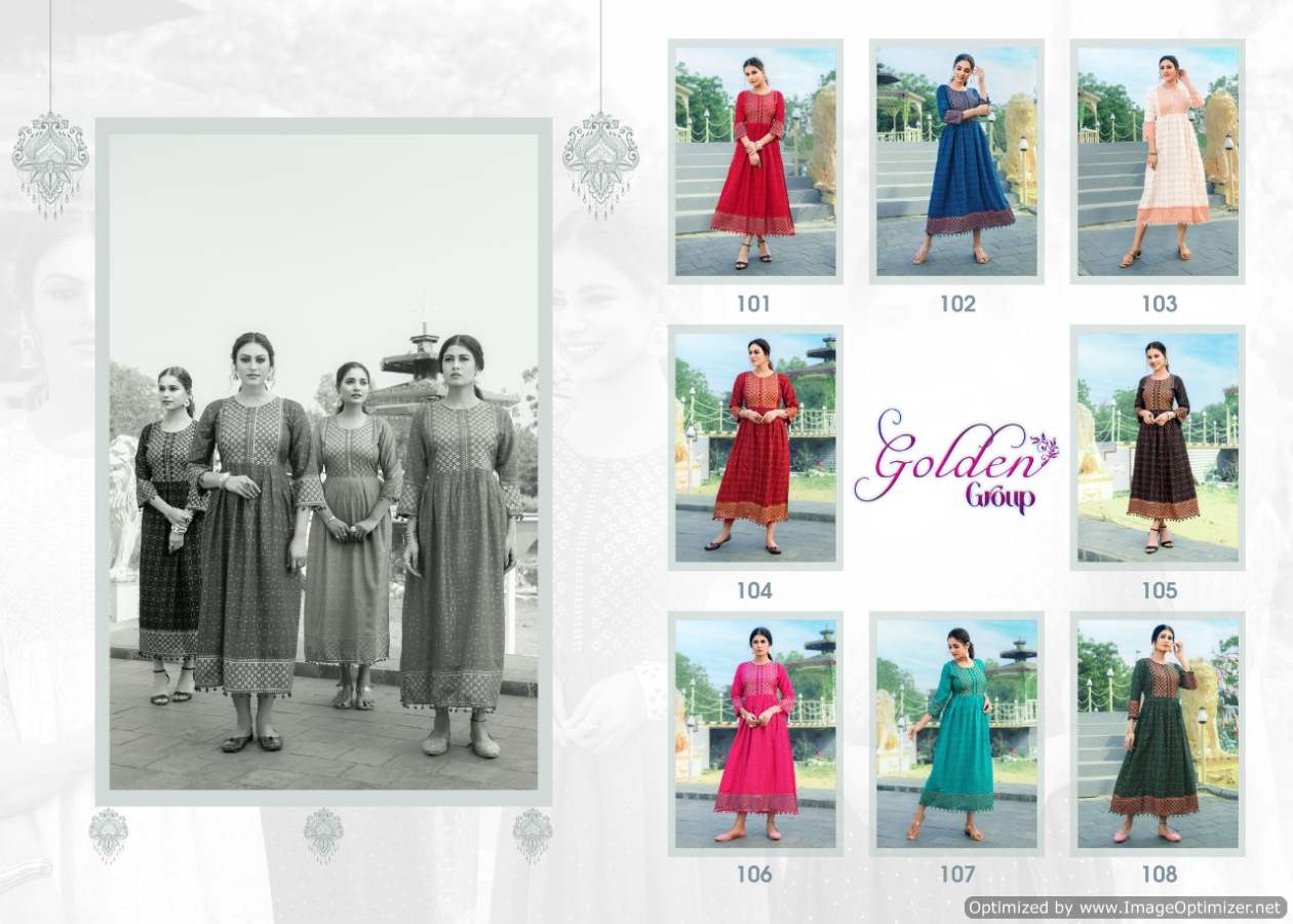 Golden Group Fancy Ethnic Wear Rayon Printed Designer Anarkali Kurti Collection