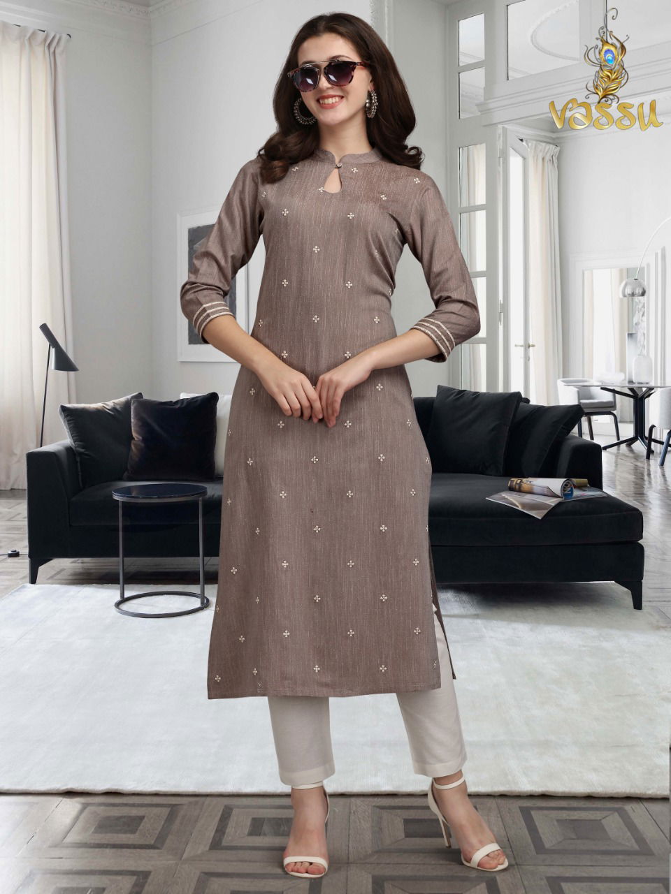 Vassu Kurti Pant 1 Designer Ethnic Wear Rayon Slub Kurti With Bottom Collection