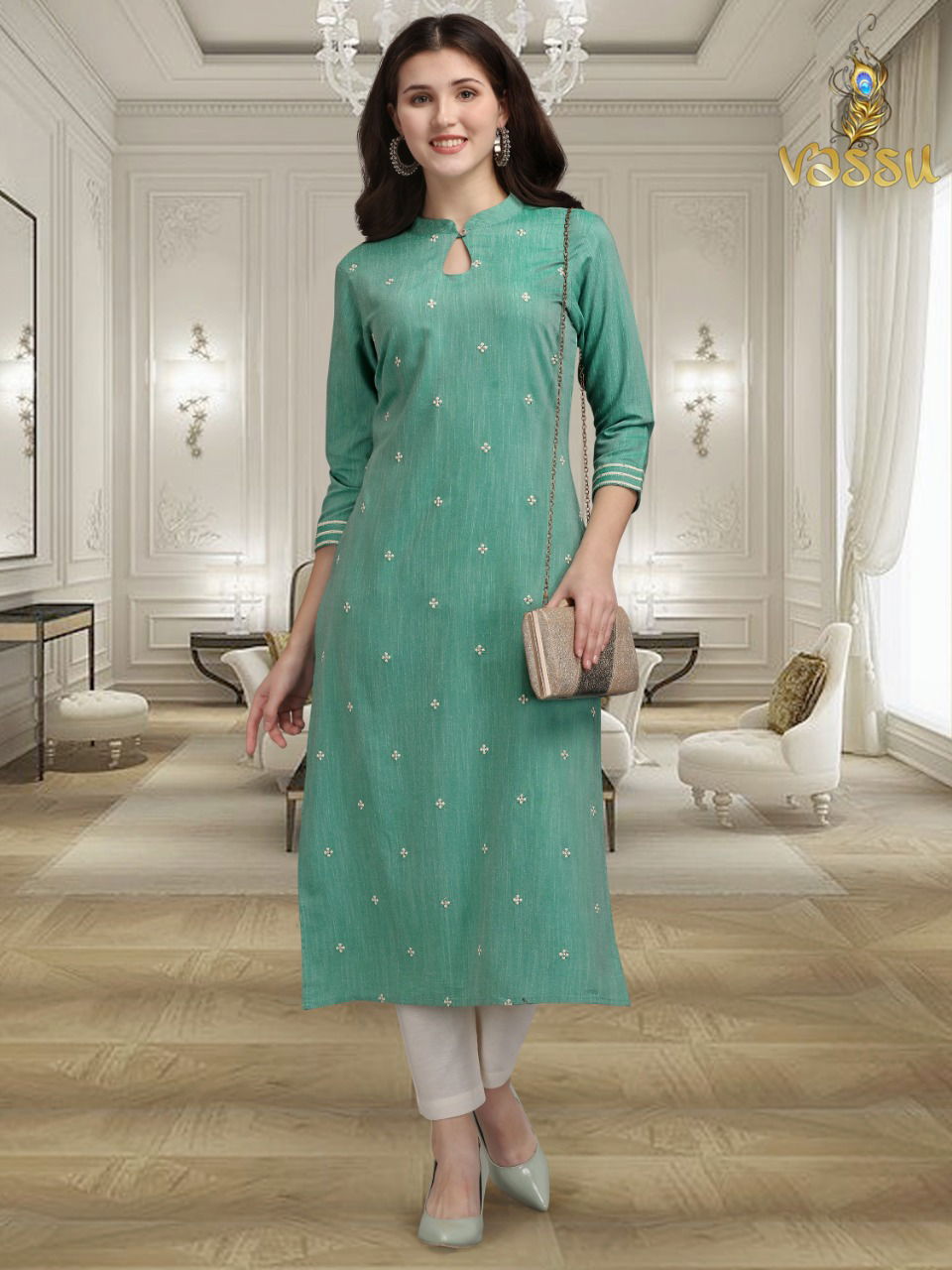Vassu Kurti Pant 1 Designer Ethnic Wear Rayon Slub Kurti With Bottom Collection