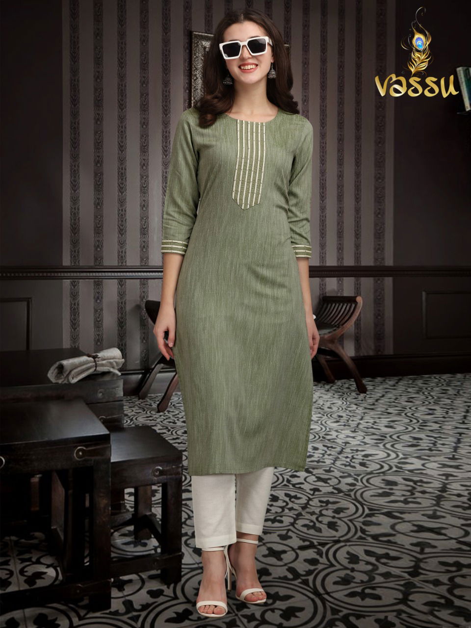 Vassu Kurti Pant 2 Casual Daily Wear Rayon Slub Kurti With Bottom Collection