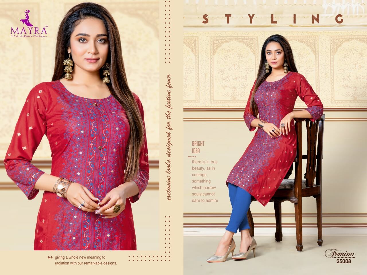 Mayra Femina Ethnic Wear Fancy Work Designer Kurti Collection