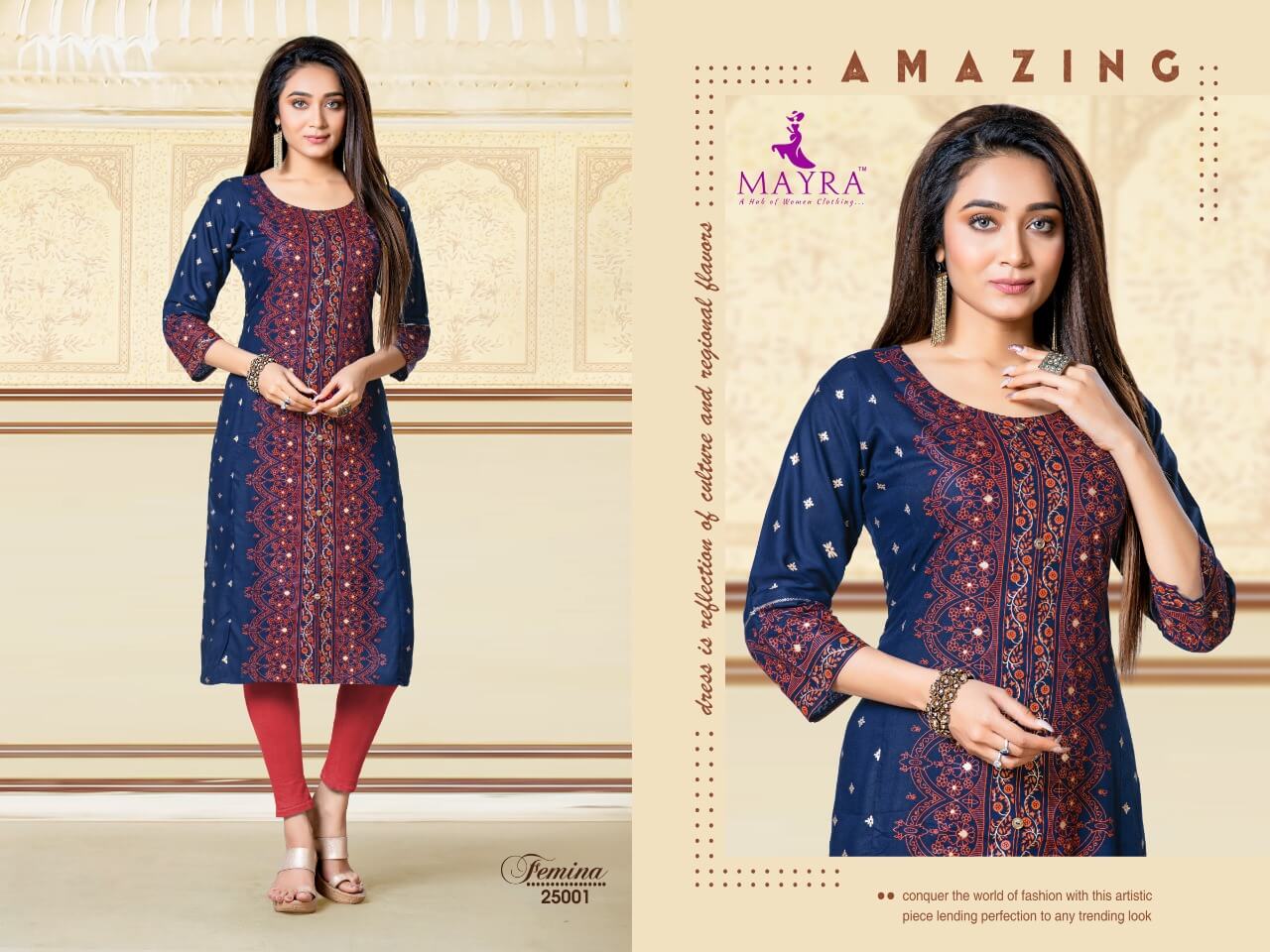 Mayra Femina Ethnic Wear Fancy Work Designer Kurti Collection