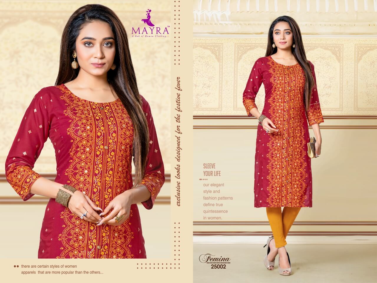 Mayra Femina Ethnic Wear Fancy Work Designer Kurti Collection