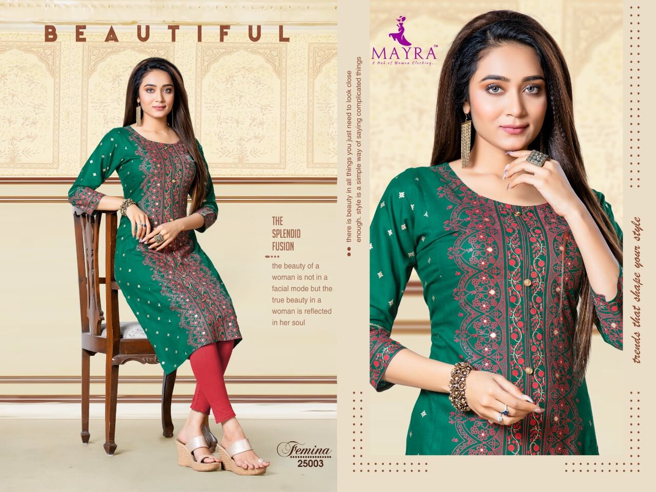 Mayra Femina Ethnic Wear Fancy Work Designer Kurti Collection