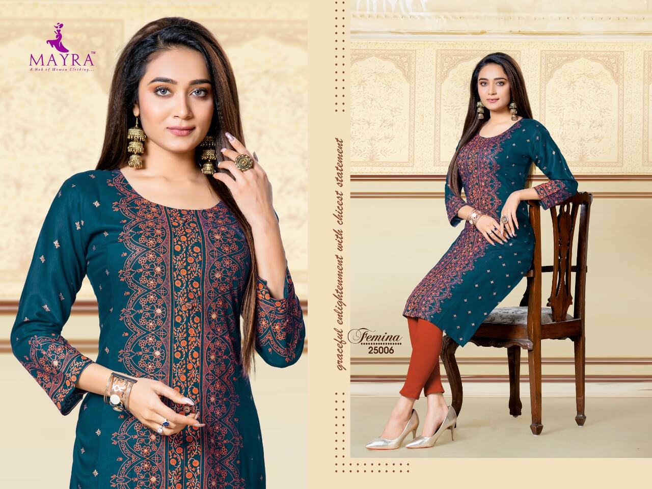 Mayra Femina Ethnic Wear Fancy Work Designer Kurti Collection