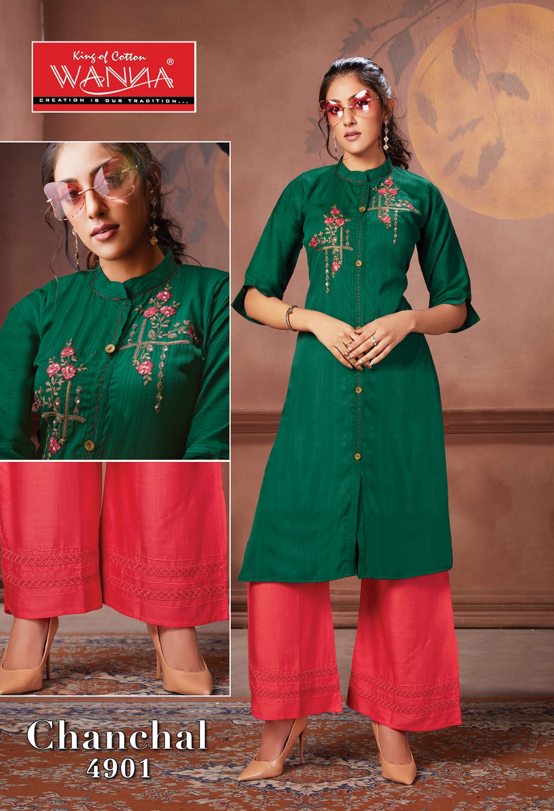 Wanna Chanchal Fancy Festive Wear Rayon Kurti With Plazzo Collection