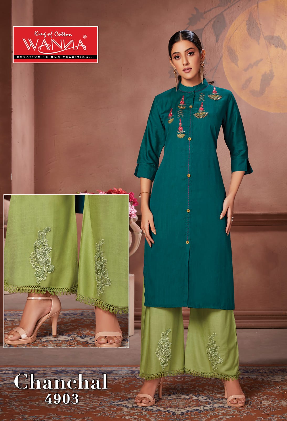 Wanna Chanchal Fancy Festive Wear Rayon Kurti With Plazzo Collection