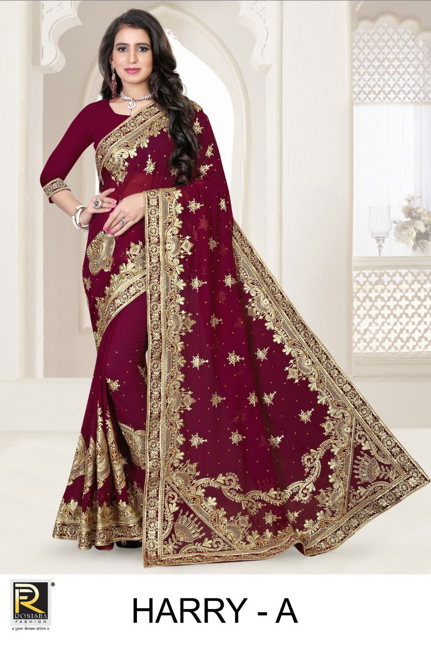 Ronisha Harry Georgette Festive Wear Embroidery Work Saree Collection