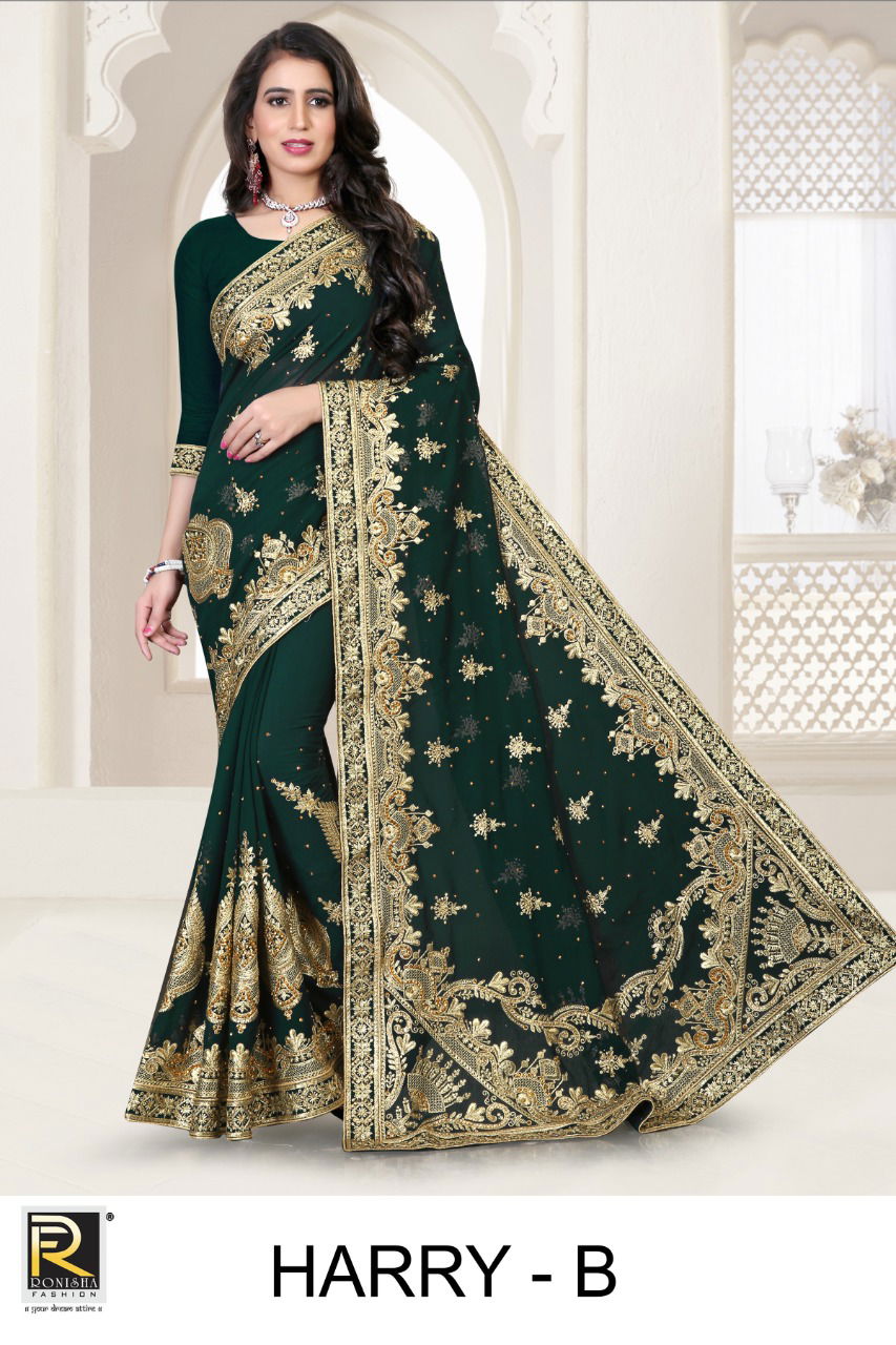 Ronisha Harry Georgette Festive Wear Embroidery Work Saree Collection