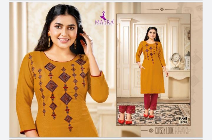 Mayra Mahi Ethnic Wear Rayon Slub Designer Fancy Kurti Collection