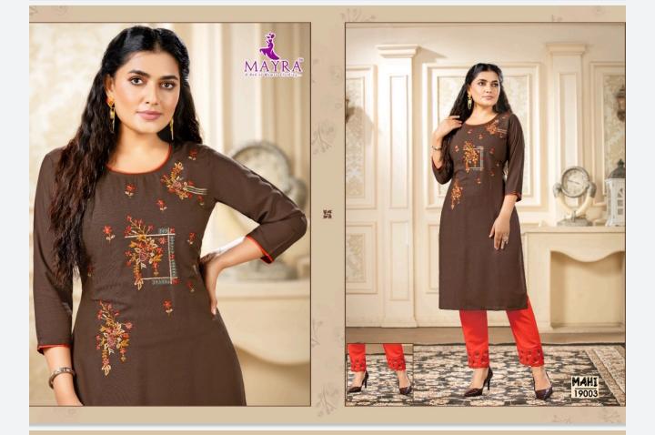 Mayra Mahi Ethnic Wear Rayon Slub Designer Fancy Kurti Collection