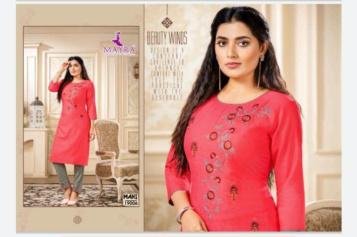 Mayra Mahi Ethnic Wear Rayon Slub Designer Fancy Kurti Collection