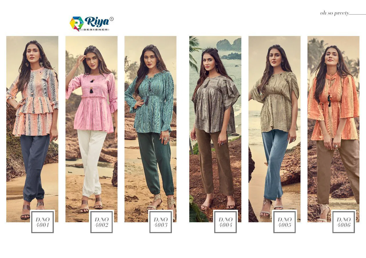 Riya Western 4 Fancy Stylish Wear Cotton Top With Bottom Collection 