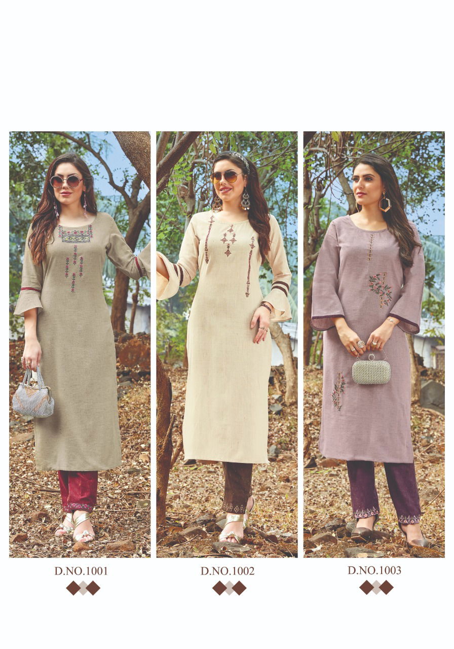 Parra Nature Ethnic Wear Cotton Slub Fancy Kurti With Bottom Collection