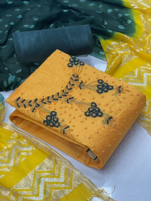 Lovely Suits 1001 Latest Designer Festive Wear Chanderi Silk Dress Material Collection
