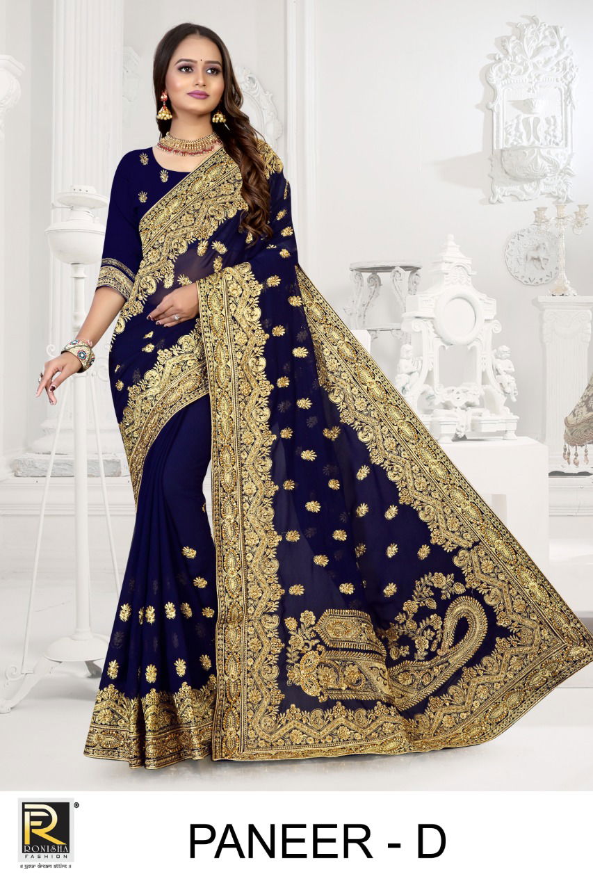 Ronisha Paneer Fancy Festive Wear Georgette Heavy Work Saree Collection
