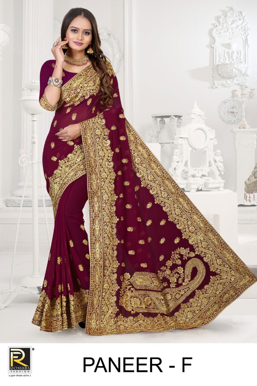 Ronisha Paneer Fancy Festive Wear Georgette Heavy Work Saree Collection