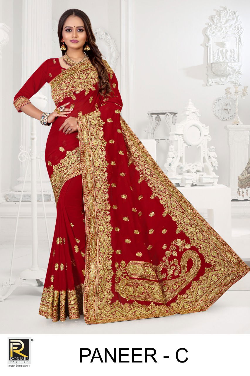 Ronisha Paneer Fancy Festive Wear Georgette Heavy Work Saree Collection
