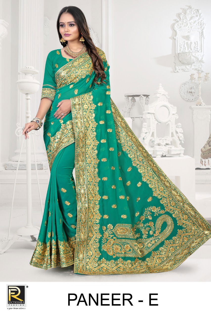 Ronisha Paneer Fancy Festive Wear Georgette Heavy Work Saree Collection