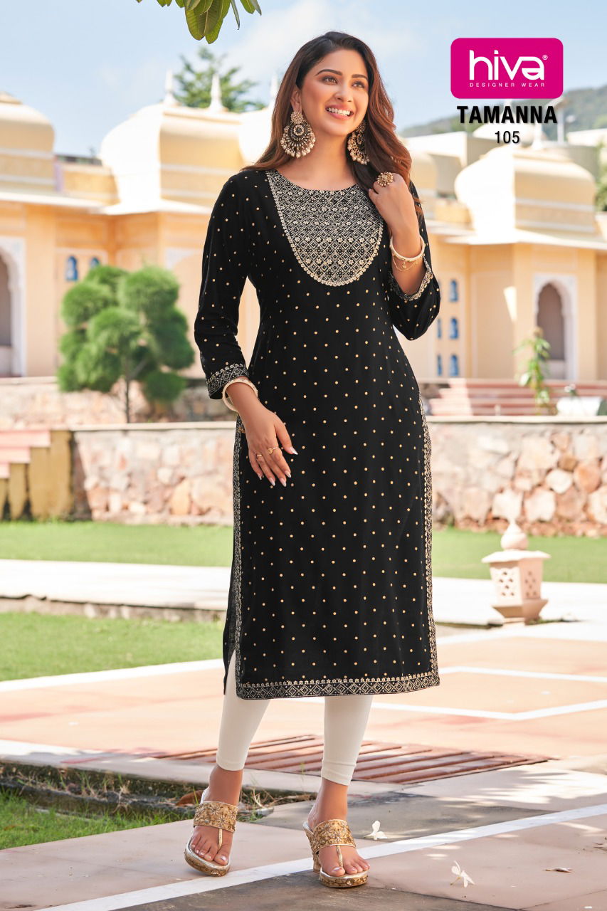 Hiva Tamanaa Ethnic Wear Rayon Embroidery Work Latest Kurti Collection
