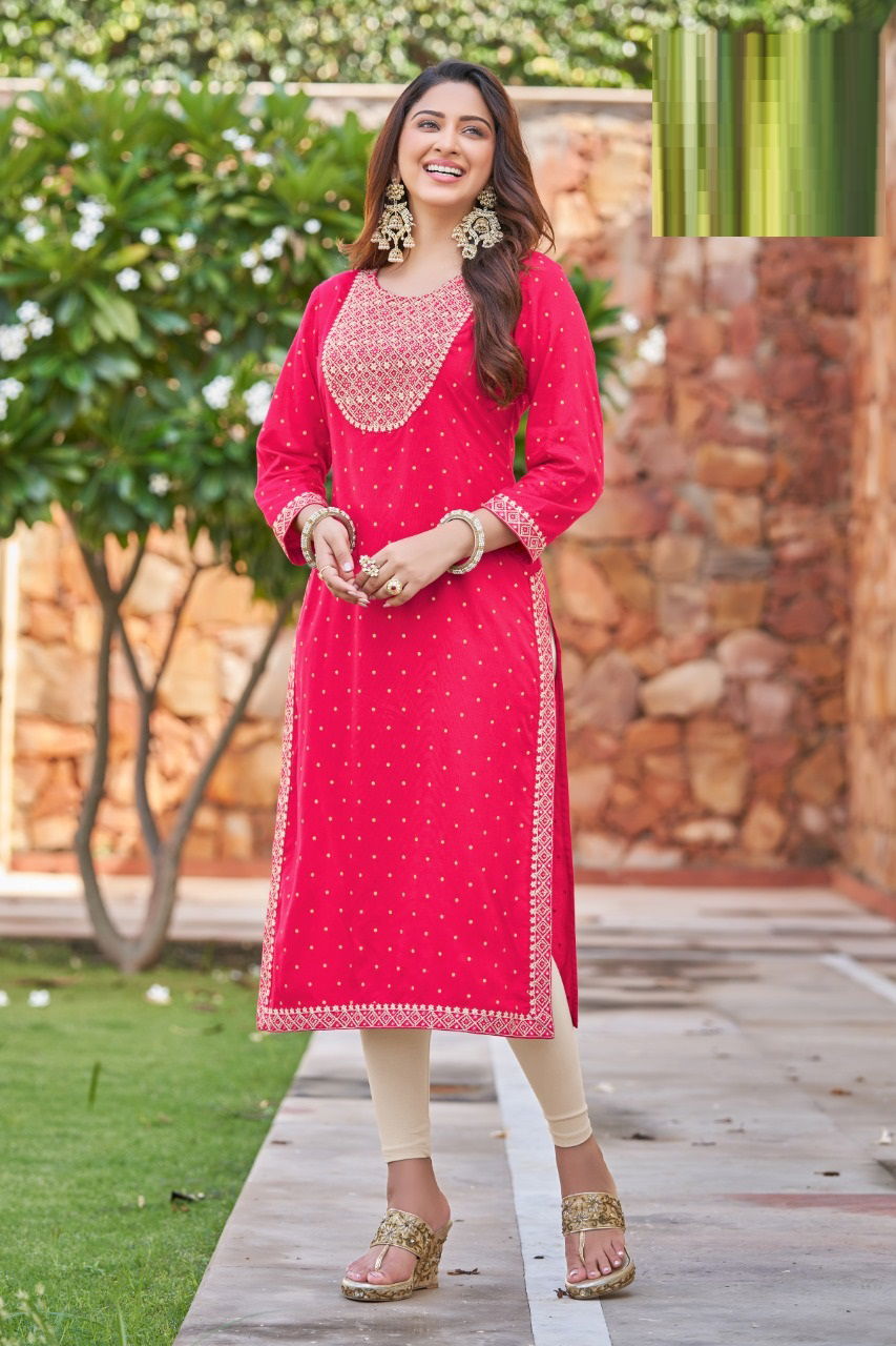 Hiva Tamanaa Ethnic Wear Rayon Embroidery Work Latest Kurti Collection