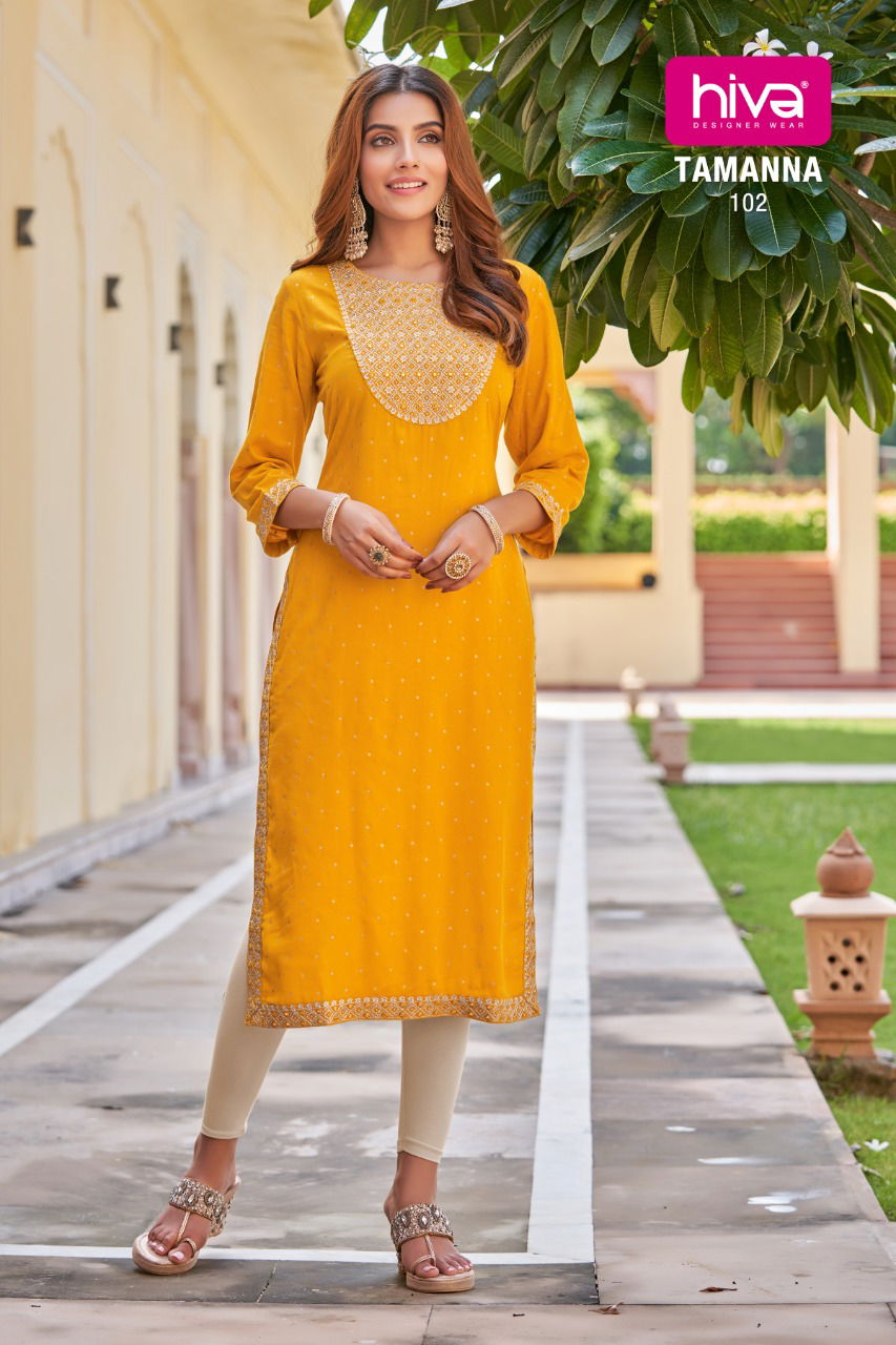 Hiva Tamanaa Ethnic Wear Rayon Embroidery Work Latest Kurti Collection